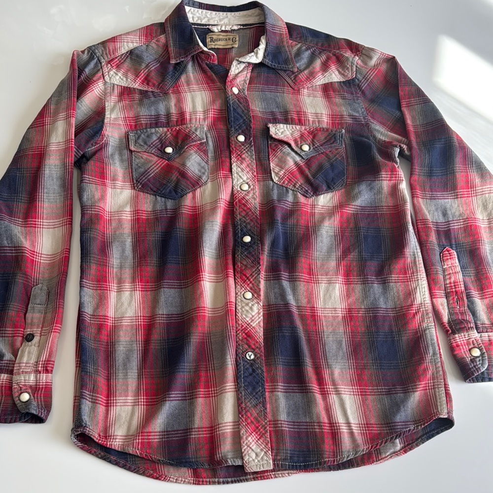 Vintage Roebuck & Co. Plaid Red and Blue Men's Shirt